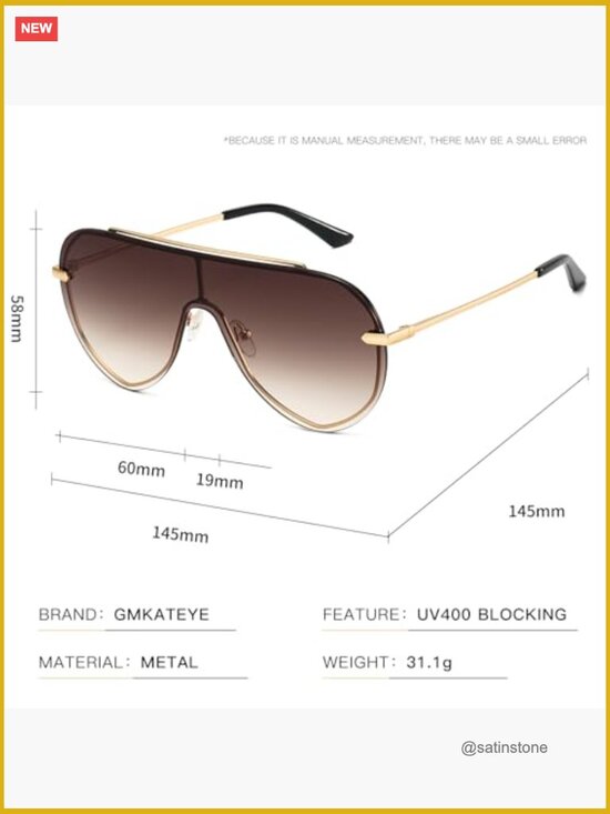Oversized Shield Sunglasses with UV400 Protection, Rimless Aviator, Gift Box & main image 4